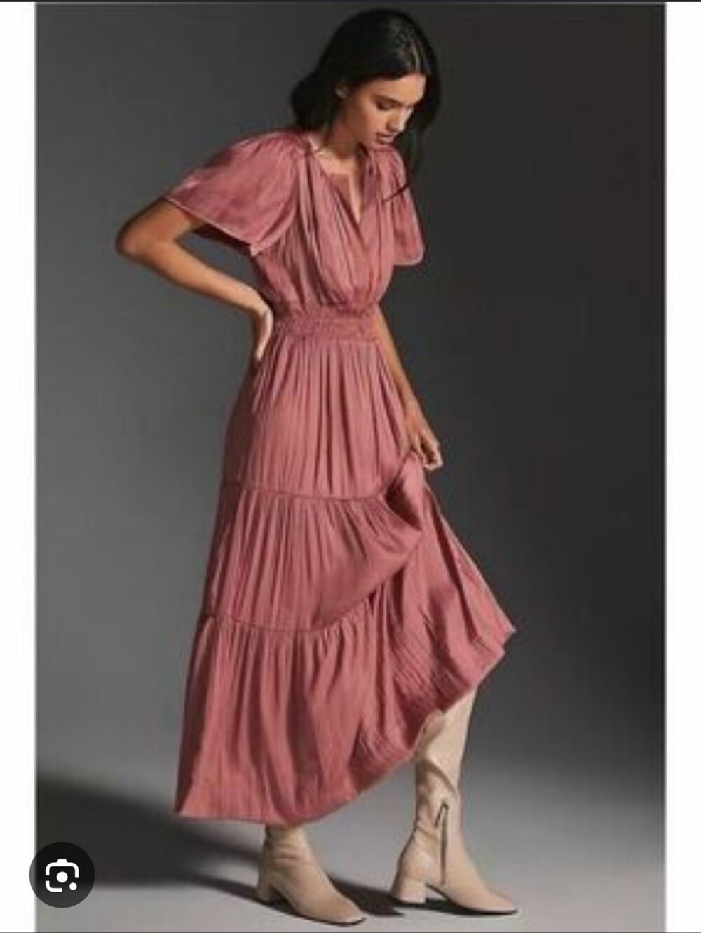 Anthropologie Rose Mauve Tiered Maxi Dress Size Xs
